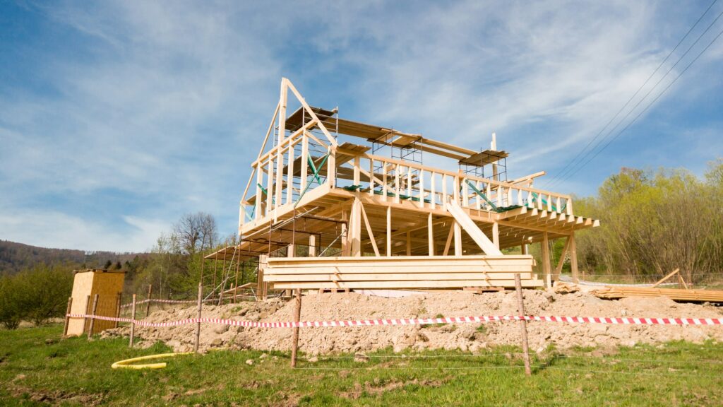 Framing of a new wooden house under construction