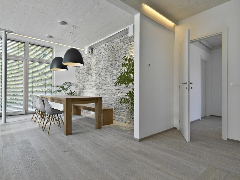 Interior of a living room with a wooden floor